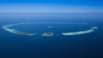 drone-shot, local-island, nature, sea - Stunning aerial drone shot capturing Rasdhoo local island and its surrounding circular reef in Alifu Alifu Atoll.