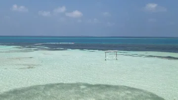 beach, local-island, nature, relax, sea - Un'altalena di legno immersa nelle acque turchesi cristalline della spiaggia di Dhangethi sotto un cielo azzurro.