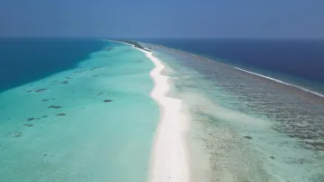 beach, drone-shot, local-island, nature, sea - A stunning drone view of the long white sandbank stretching from Dhigurah island into the turquoise lagoon.