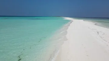 beach, local-island, nature, sea - Aerial view of the long white sandbank at Dhigurah local island, surrounded by turquoise ocean waters under a clear blue sky.