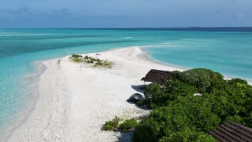 beach, bikini-beach, local-island, nature - Aerial view of a scenic white sandbank surrounded by turquoise water at Fenfushi Island, Alifu Dhaalu Atoll.