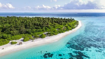 beach, drone-shot, local-island, nature, sea - Aerial drone shot of the tropical island of Feridhoo in Alifu Alifu Atoll with white beach and turquoise lagoon.