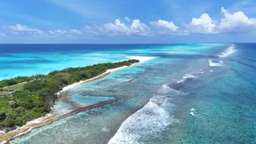 beach, drone-shot, local-island, nature, reef, sea - Aerial drone shot of Fulhadhoo island in Baa Atoll, featuring a white sandbank, tropical jungle, and coral reefs.
