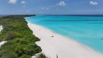 beach, bikini-beach, drone-shot, local-island, nature, sea - Stunning drone view of the white sandy beach at Fulhadhoo Island, Baa Atoll, surrounded by crystal clear turquoise water.