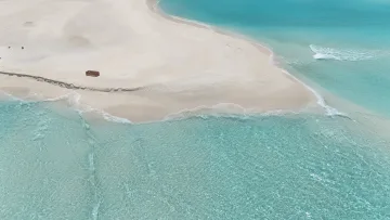 beach, bikini-beach, drone-shot, local-island, sea - Aerial view of the pristine white sandbank at Fulhadhoo Island in the Baa Atoll, surrounded by crystal clear lagoon.