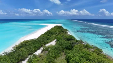 beach, drone-shot, local-island, nature, sea - Aerial drone shot of the long white sandbank at Fulhadhoo Island in Baa Atoll, with turquoise lagoon and coral reef.
