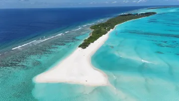 beach, bikini-beach, drone-shot, local-island, nature, sea - Stunning aerial drone shot of the long white sandbank at Fulhadhoo Island in Baa Atoll, surrounded by turquoise waters.