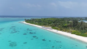 beach, drone-shot, local-island, nature, sea - Aerial drone shot of the pristine white sandy beach and turquoise lagoon of Kelaa local island in Haa Alifu Atoll