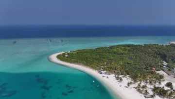 beach, drone-shot, local-island, nature - Splendida ripresa aerea con drone della spiaggia di sabbia bianca e della vegetazione di Nolhivaranfaru, atollo di Haa Dhaalu.