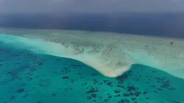 drone-shot, local-island, nature, reef - Prospettiva aerea di un banco di sabbia bianco circondato dalla barriera corallina presso Nolhivaranfaru, atollo di Haa Dhaalu, Maldive