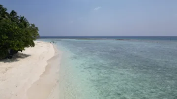 beach, bikini-beach, local-island, sea - Aerial view of the white sand Bikini Beach on the local island of Rasdhoo in the Alifu Alifu Atoll during a sunny day.