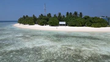 beach, bikini-beach, local-island, sea - Aerial view of the white sand Bikini Beach on Rasdhoo Island, Alifu Alifu Atoll, with turquoise crystal clear water.