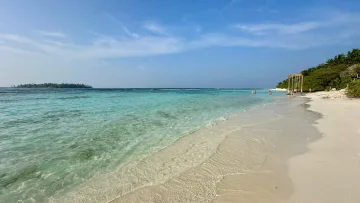 beach, bikini-beach, local-island, relax, sea - The scenic beach swing on the sunny local island of Thinadhoo in the Vaavu Atoll with clear turquoise sea water.