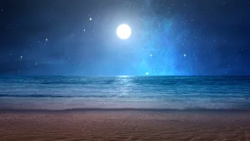 nature, sea, sky - A glowing full moon illuminates a dark ocean at night, reflecting light on the gentle waves.